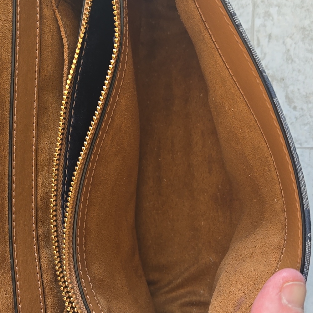 Coach Navy Signature Canvas Crossbody with Tan Leather Trim - Picture 12 of 14